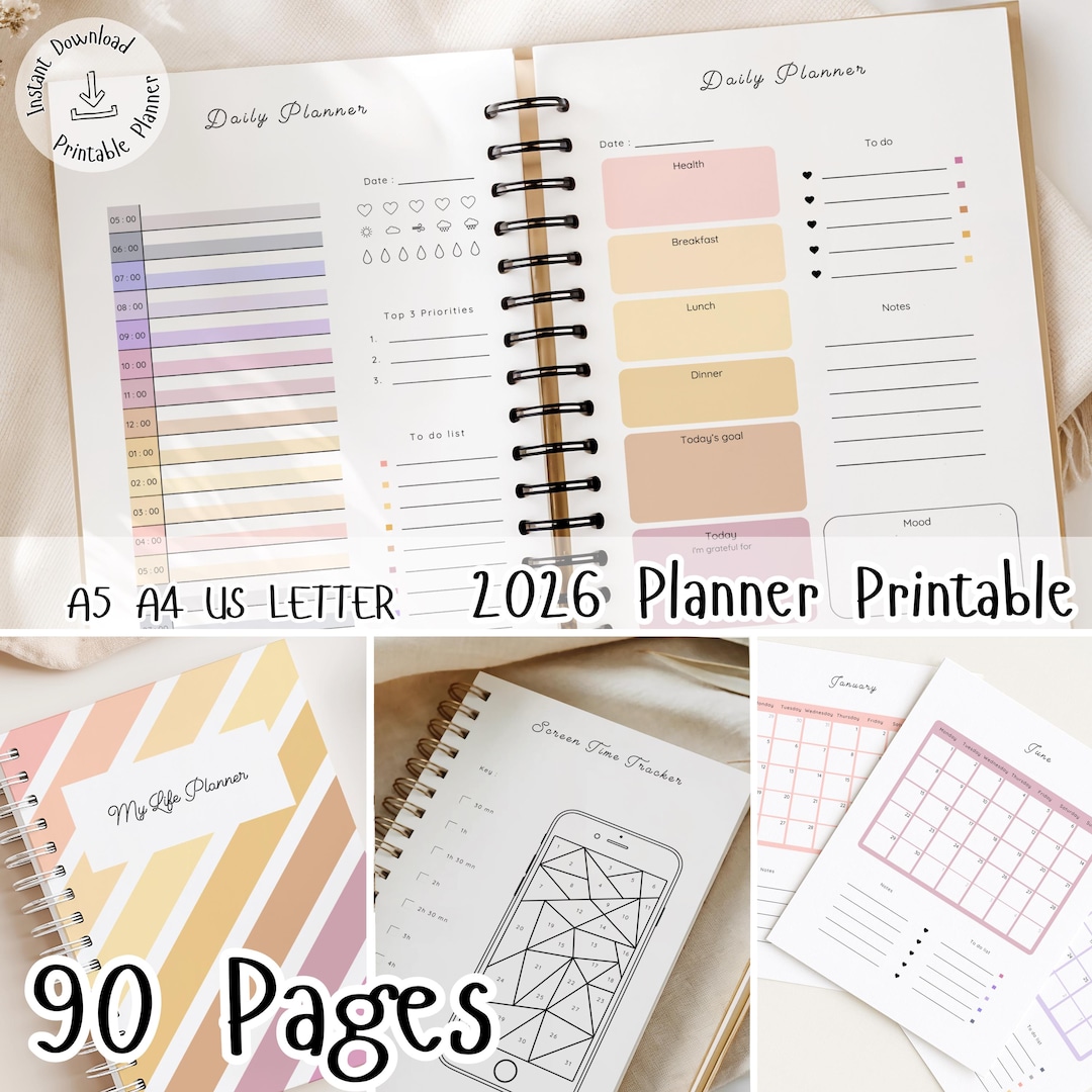 Dated Printable Planner - A5 A4 LETTER Planner Inserts, Weekly, Daily ...