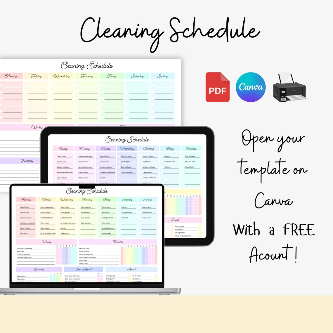 EDITABLE Cleaning Schedule Printable Canva Template, House Chores ...