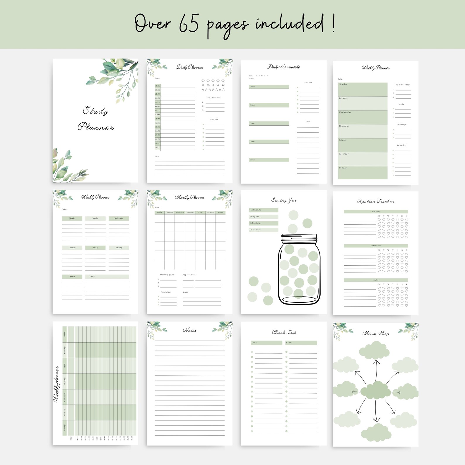 Study Planner Printable PDF A4 A5 Letter Bundle School College Planner ...