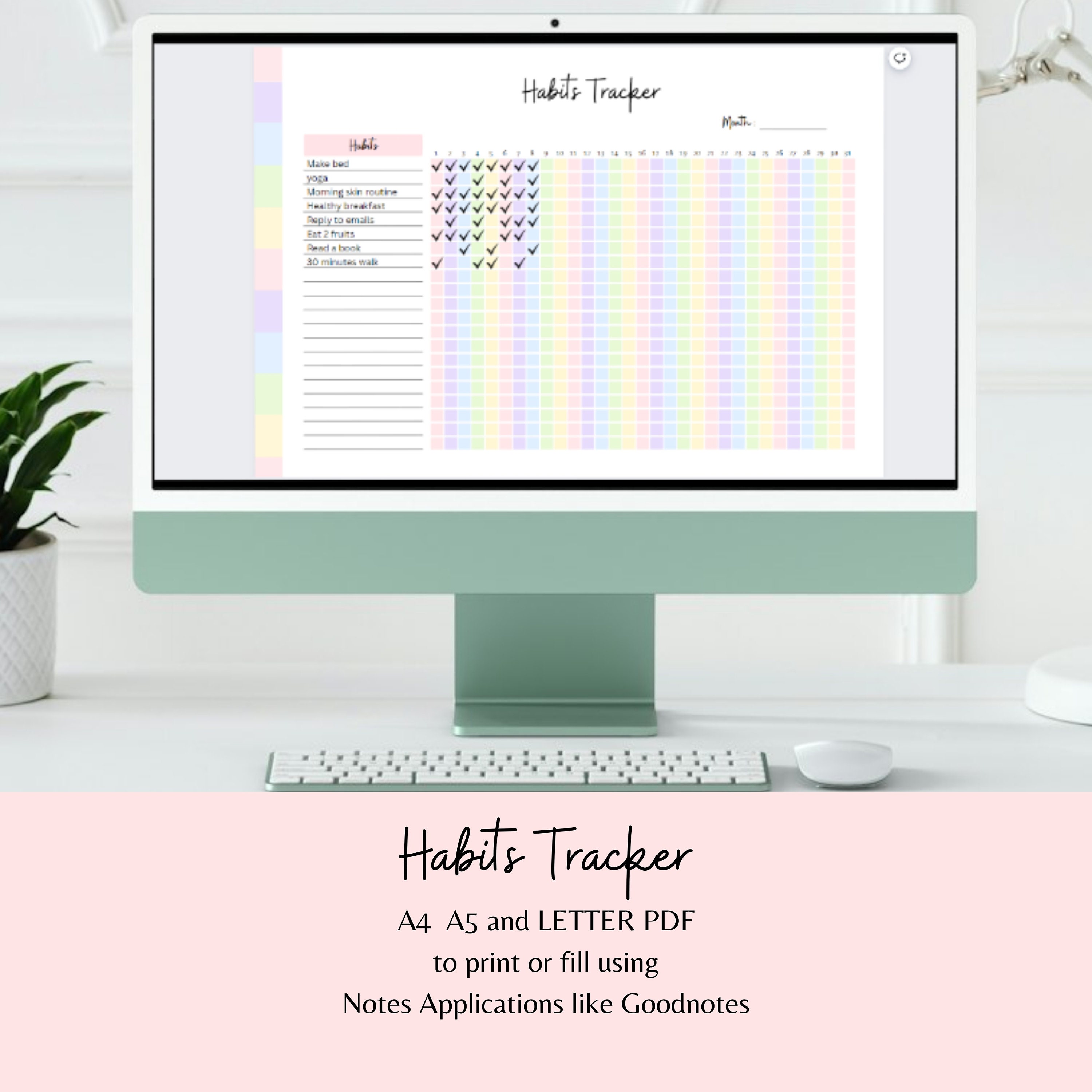 Monthly Habit Tracker Printable Planner PDF Pink A4 A5 Goal Tracker ...