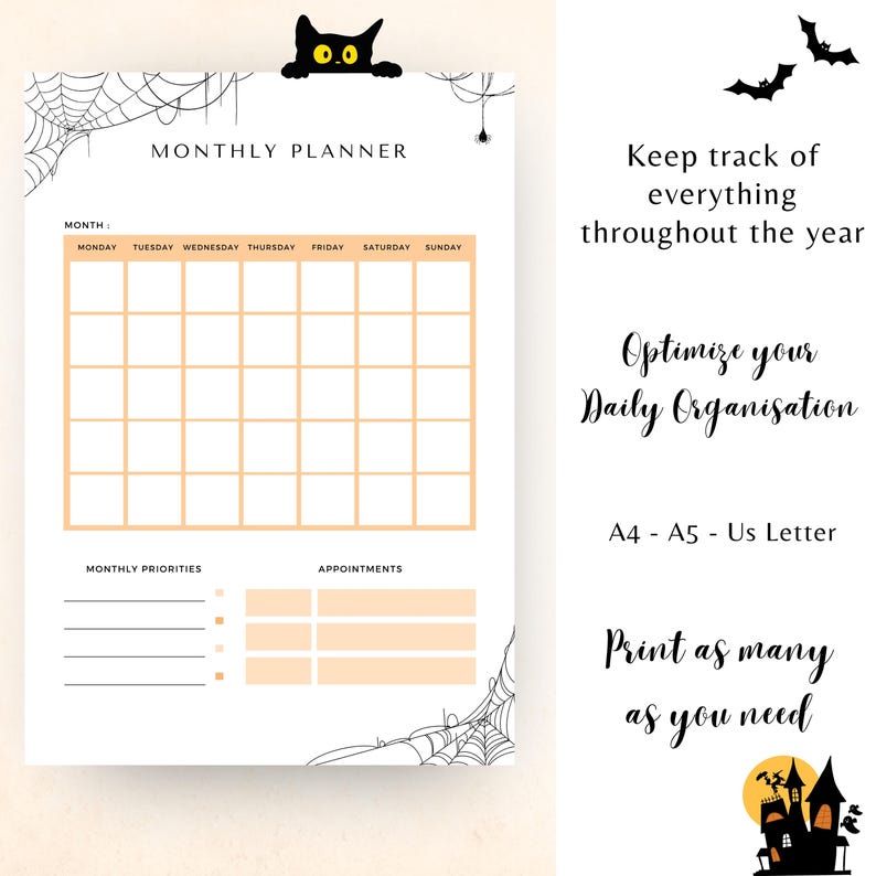 Halloween Planners Printable PDF, Daily Planner to Do List ...