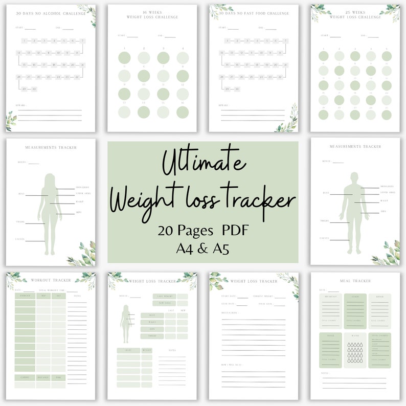 Ultimate Weight Loss Tracker Printable PDF A5 A4, Measurement, Calories ...
