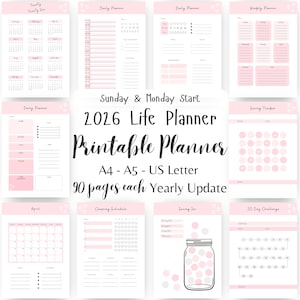2025 Printable Planner Bundle PDF 2026 A5 Tagesplaner, wöchentlicher Monatsplaner, Budget Tracker Reinigungsplaner