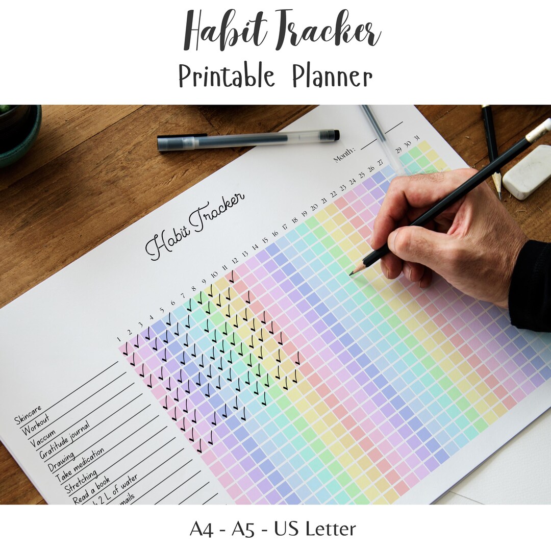 Monthly Habit Tracker Printable Planner PDF Rainbow A4 A5 Goal Tracker ...