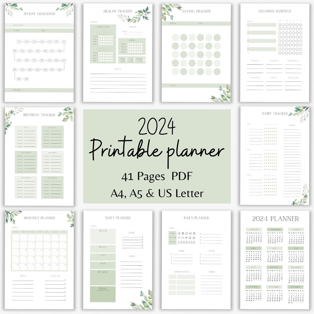 Buy 2024 Planner Printable PDF A5 A4 US LETTER Dated Monthly & Undated ...