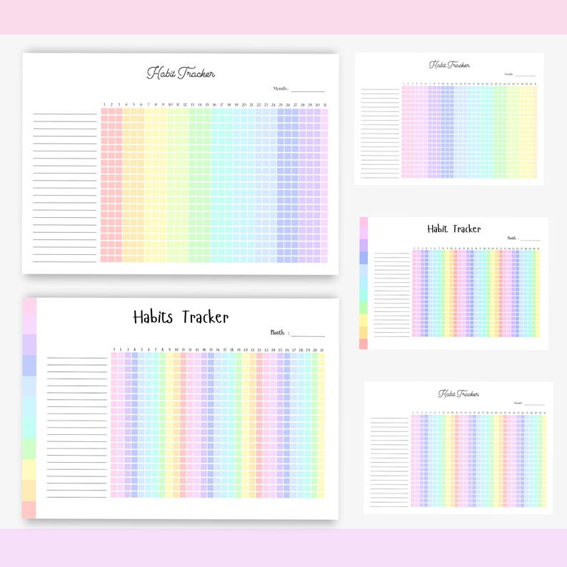 Monthly Habit Tracker Printable Planner PDF Rainbow A4 A5 Goal Tracker ...
