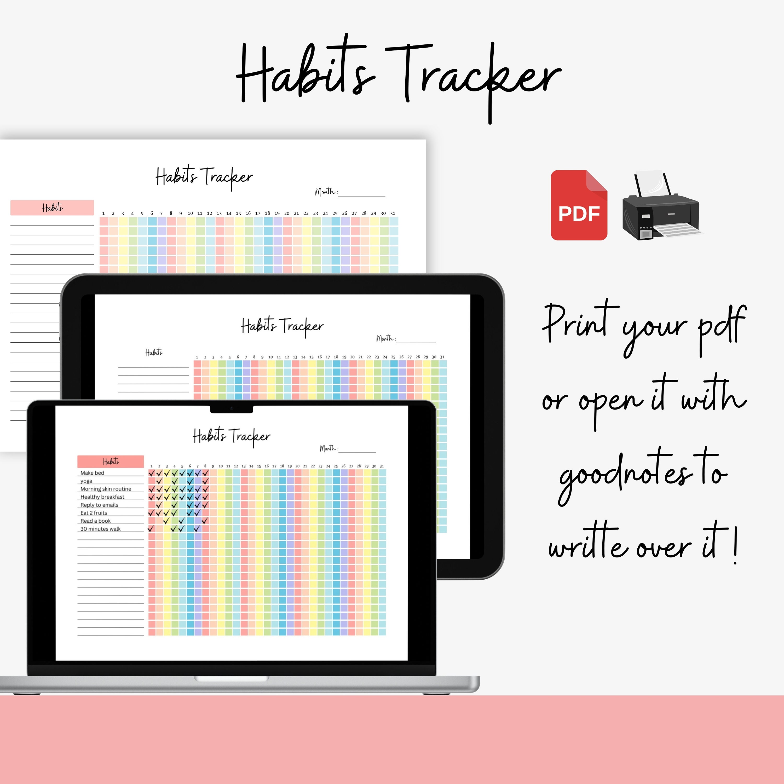 Monthly Habit Tracker Printable Planner A4 A5 Letter Goal Tracker ...