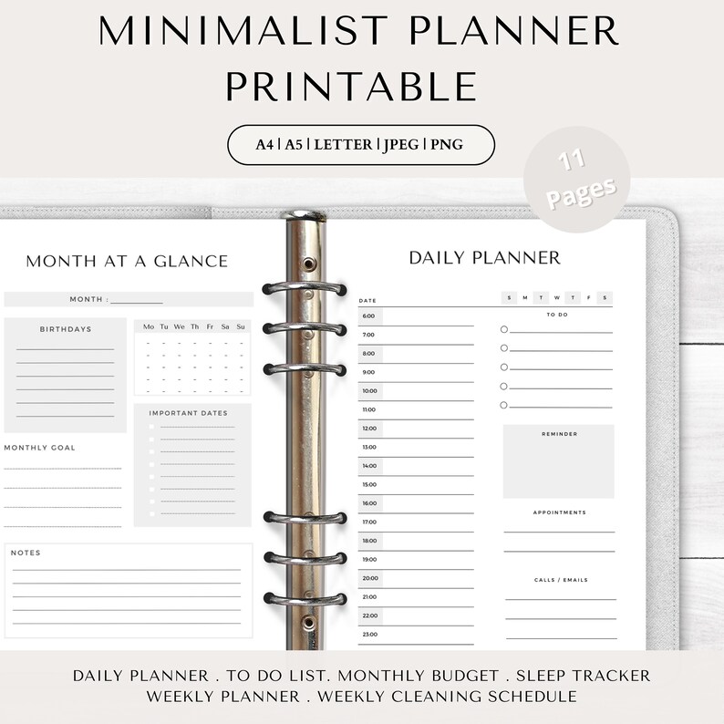 Minimalist Planner Printable A5 LETTER PDF Daily Planner to - Etsy ...
