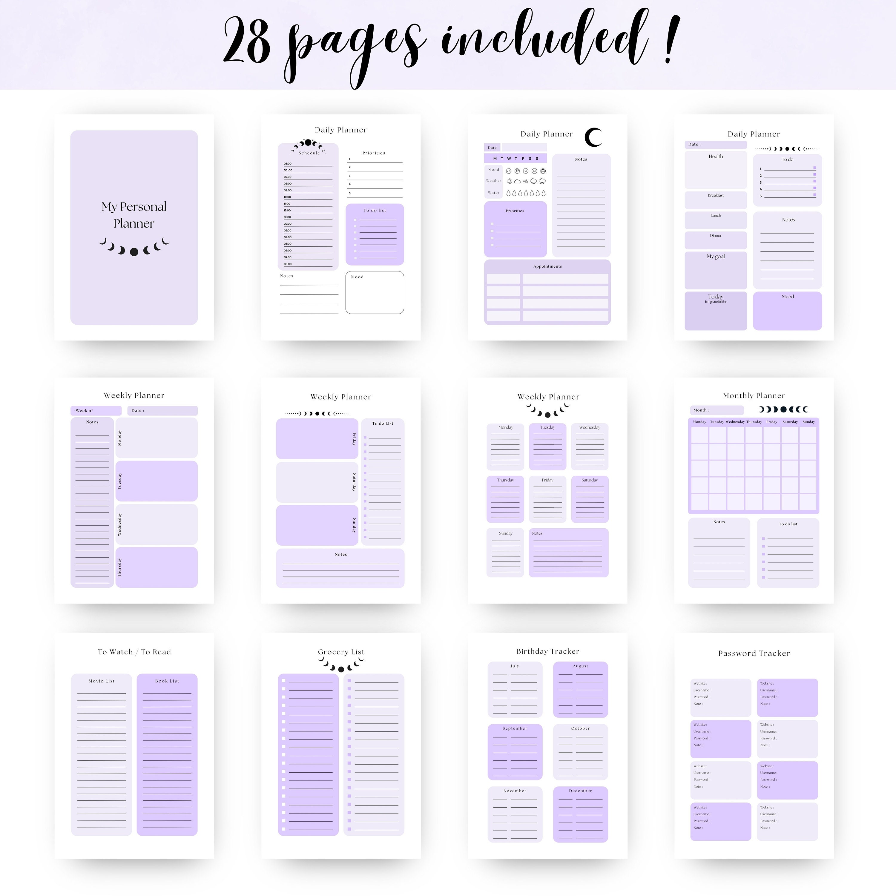 Purple Witchy Printable Planner Bundle PDF - Daily Planner Weekly ...