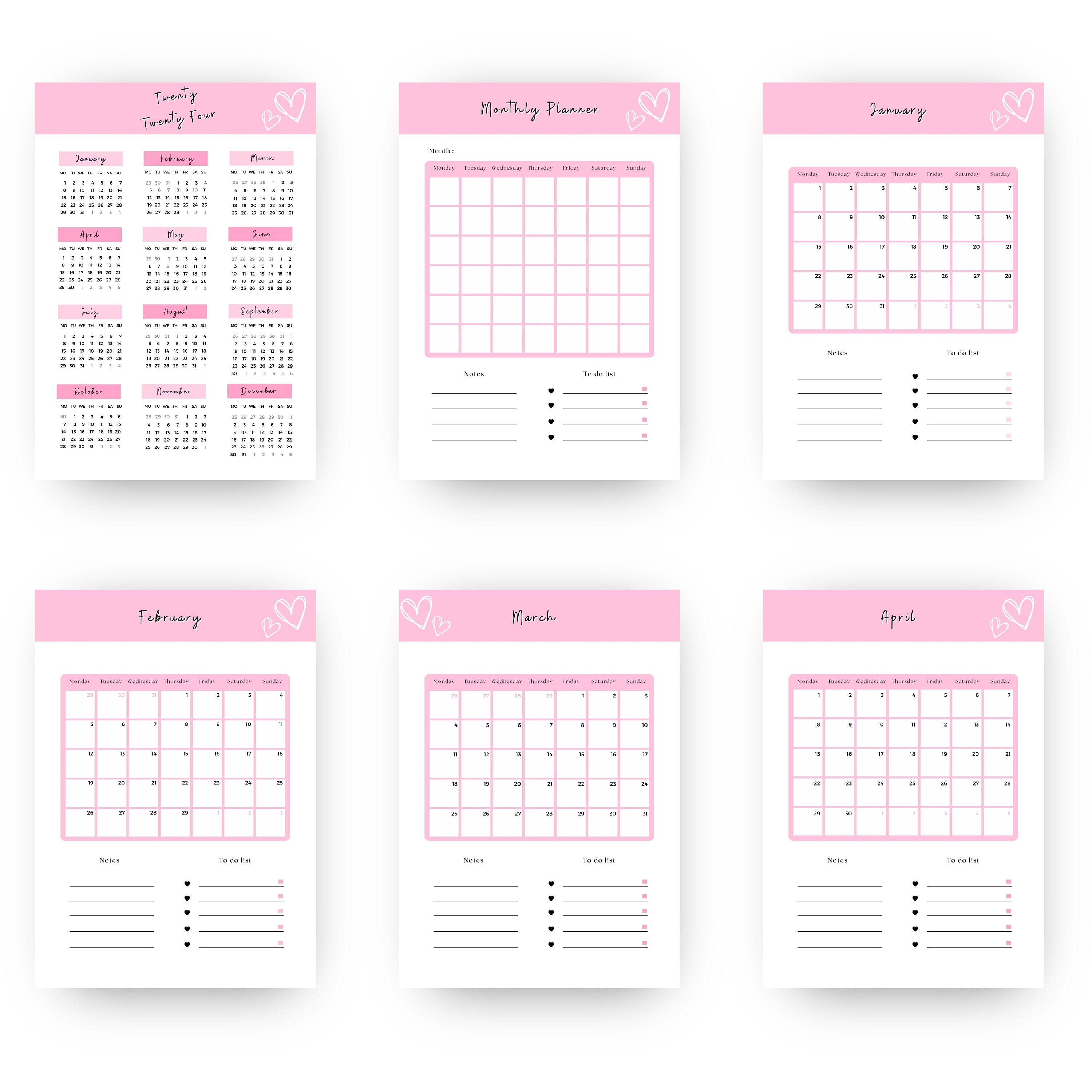 2024 Planner Printable Bundle PDF Pink Girly Planner Daily Planner ...
