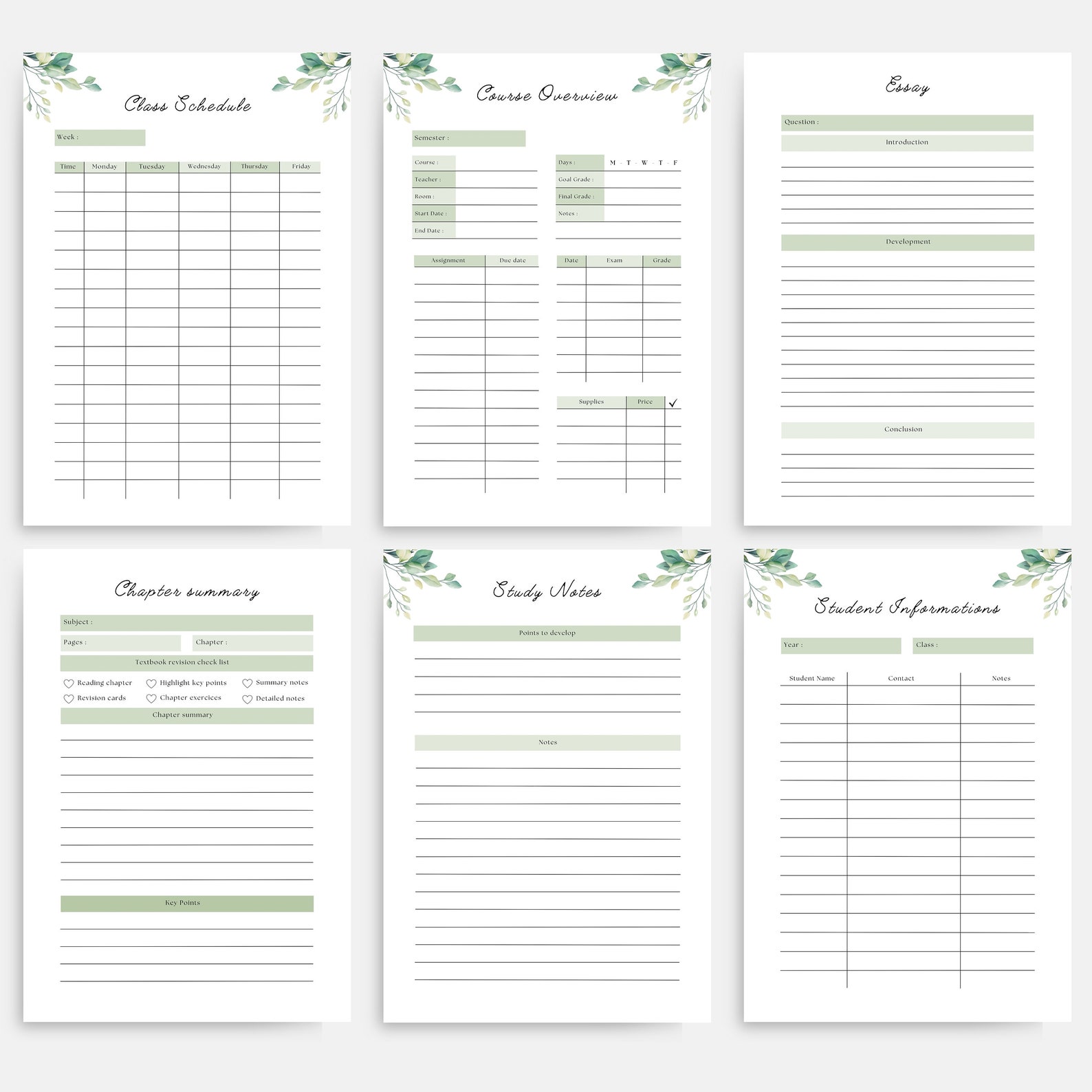 Study Planner Printable PDF A4 A5 Letter Bundle School College Planner ...