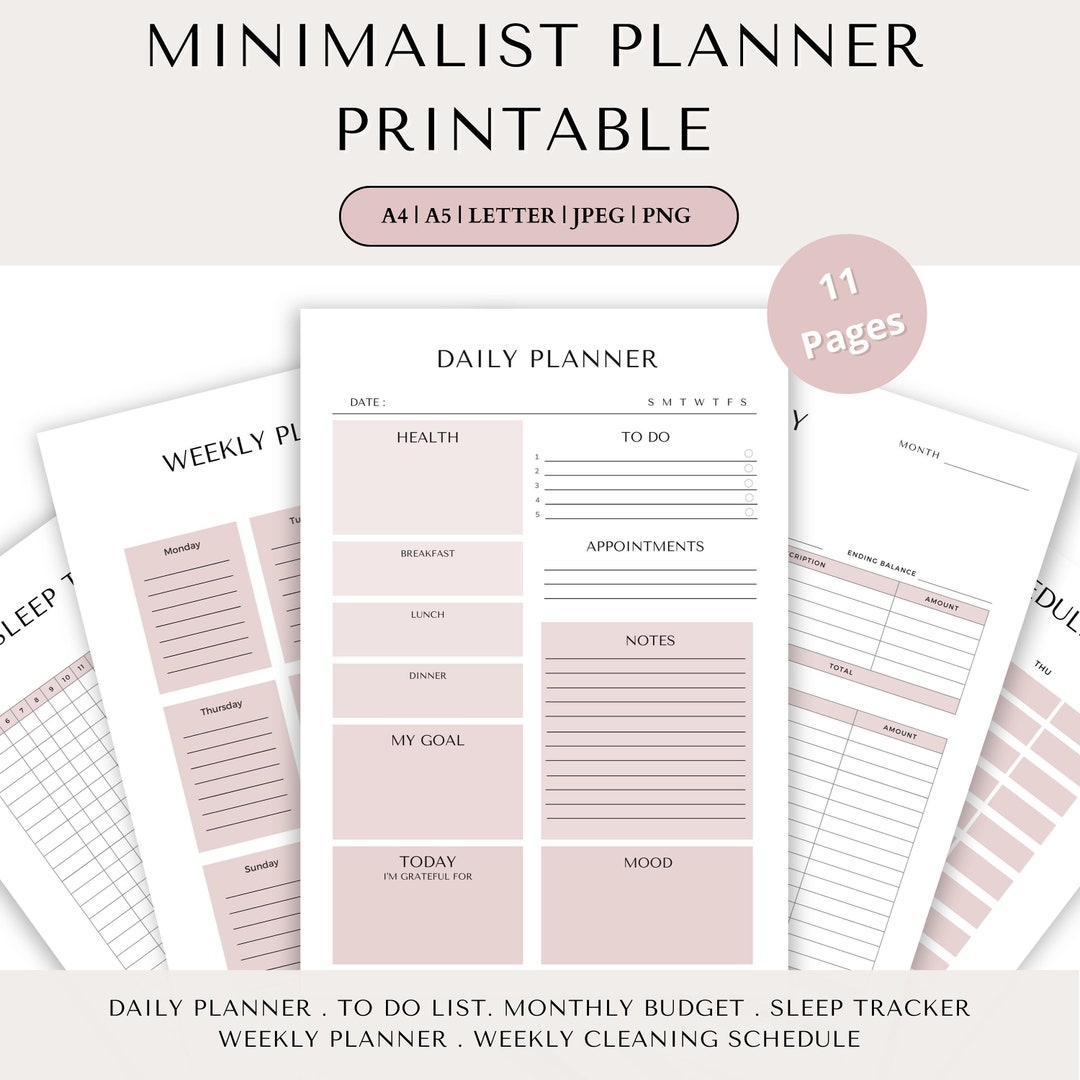 Minimalist Planner Printable A5 LETTER PDF Pink Daily - Etsy Australia