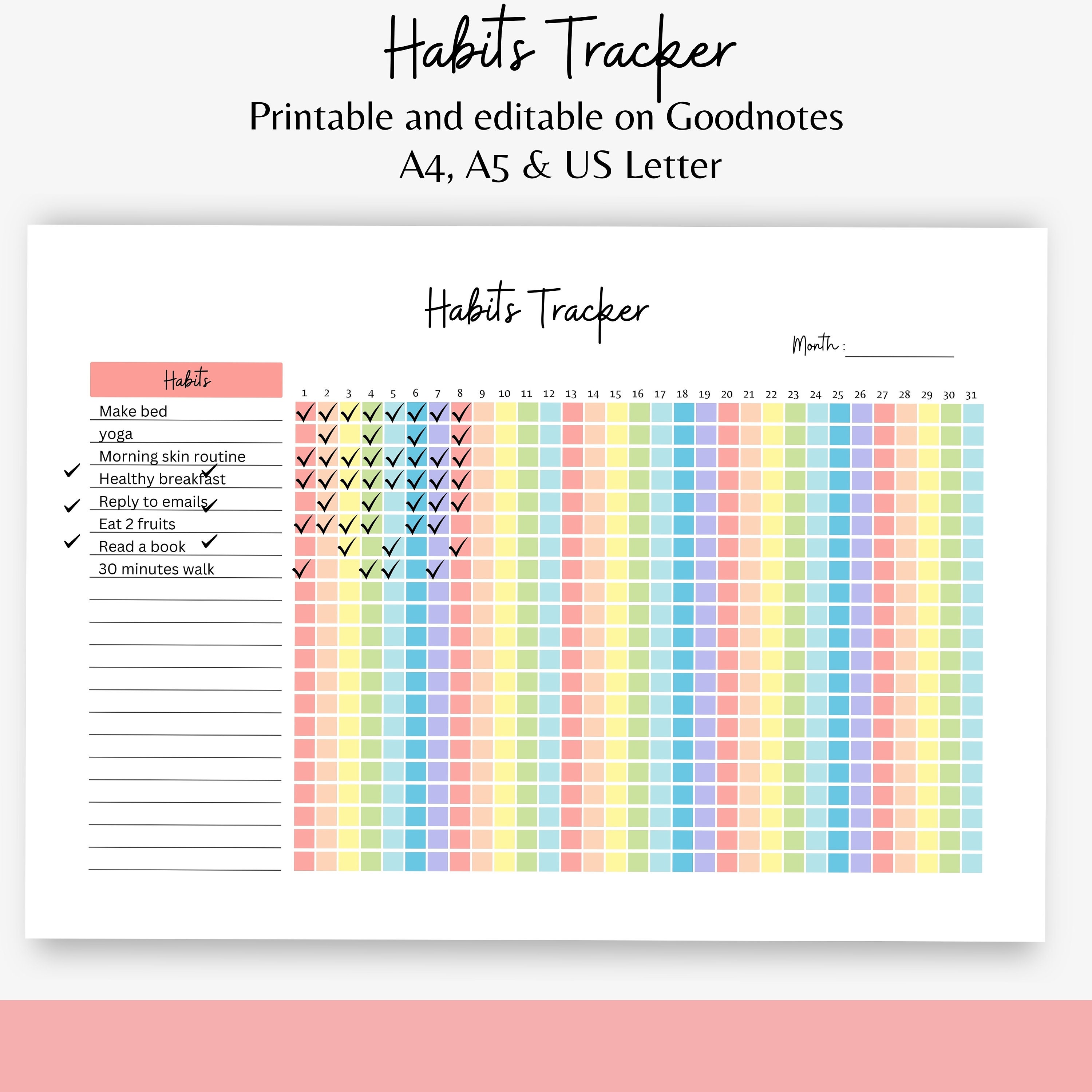 Monthly Habit Tracker Printable Planner A4 A5 Letter Goal Tracker ...
