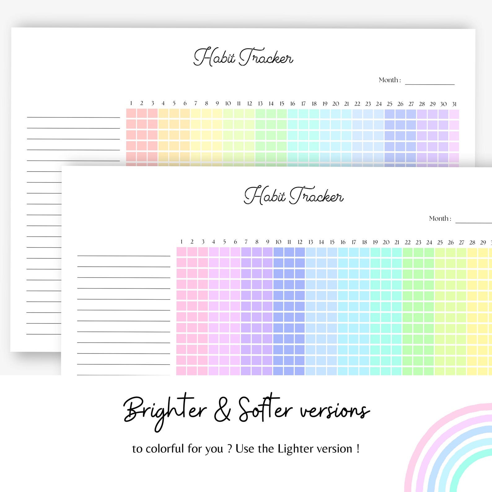 Monthly Habit Tracker Printable Planner PDF Rainbow A4 A5 Goal Tracker ...