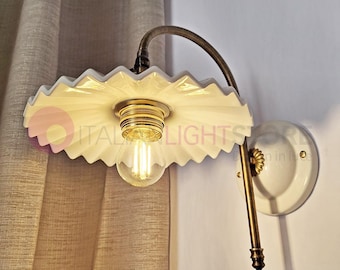 CASCINA Wall Lamp with Brass and Hand-Decorated Ceramic Arm - Rustic Wall Light, Made in Italy
