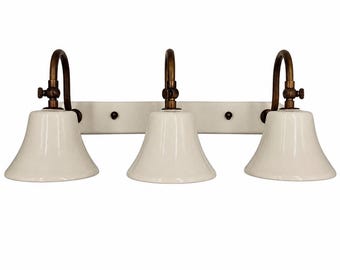 FIORENZA 3-Light Wall Sconce in White Ceramic and Antique Brass – Bathroom Vanity Light Rustic Farmhouse Shabby Chic Lamp – Made in Italy