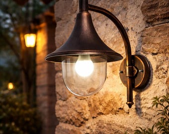 BARCHESSA Outdoor Wall Lantern in Aluminum – outdoor wall sconce - lampe ourdoor garden - Made in Italy – rustic Handcrafted Finish