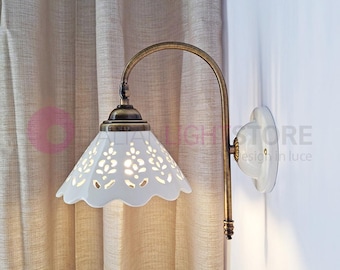 VOLTERRA Wall Lamp with Brass and Hand-Decorated Ceramic Arm - Rustic Wall Light, Made in Italy