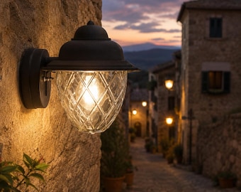 MASSIOLA Handmade Outdoor Wall Lantern Made in Italy – Anthracite Aluminum Exterior Wall Light with Clear Glass IP44