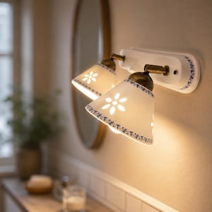 MASSAROSA vägglampa med 2 ljuskällor i vit keramik och mässing - Rustik lantlig - Dekorativ lampa i toskansk stil Rustik lantlig