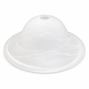 Op de afbeelding: Een witte, klokvormige glazen lampenkap met een brede, afgeronde basis. De kap heeft een gemarmerde, doorschijnende uitstraling, met subtiele witte adering. De bovenkant heeft een kleine, cirkelvormige opening.