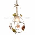 SPRING Ceiling Chandelier in Decorated Iron and Alabaster Glass, Classic Floral Style, Made in Italy Lighting