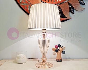 DOLCEVITA Elegant Pleated Lampshade Table Lamp – Hand-Blown Glass Base, Made in Italy – Bedroom, Living Room, Shabby Chic Decor