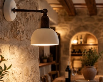 ALMA White Ceramic Wall Light with Antique Brass – Rustic Vintage Farmhouse Wall Lamp – Shabby Chic Lighting – Made in Italy