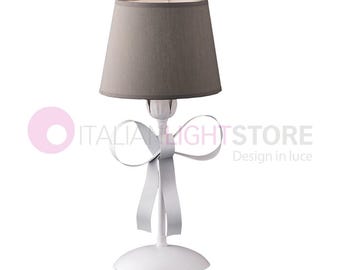 FIOCCO Shabby Chic witte tafellamp met duifgrijze PVC-kap - Landelijke stijl - Gemaakt in Italië