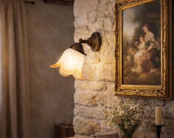 CASOLARE Adjustable Wall Light in Antique Brass with White and Amber Alabaster Glass, Rustic Country Style - Made in Italy