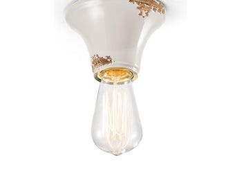 C132 VINTAGE WHITE Spotlight Mini-plafondwandlamp van keramiek in retro-industriële stijl D.12,5 cm - FERROLUCE Made in Italy