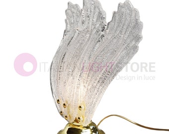 FOGLIE Lampe de Table ou de Chevet avec Base Dorée et Feuilles en Verre de Murano Cristal Style Classique Vintage - Fabriquée en Italie