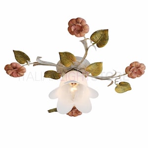 SPRING Ambachtelijke Plafondlamp met Alabaster Glazen Bloem – 1 Lichtpunt | Romantische Shabby Chic Stijl | Handgemaakt in Italië