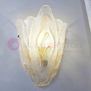 BUCINTORO Murano Glas Wandlamp Blad Design met Gouden Details – Handgemaakt Italiaans Licht – Woonkamer, Hal, Slaapkamer