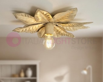 EDERA Decorative Ceiling Light Ivory and Gold with Leaves | Floral Flush Mount Ceiling Lamp | Artistic Lighting Living Room
