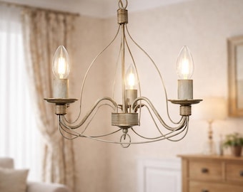 FIAMMINGO Lampadario rustico Candelabro 3 Luci - Ferro Decorato Avorio oro anticato - made in Italy