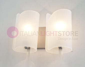 PAPIRO Wall Lamp 2 Lights Applique Modern Design Curved Satin Glass - Wall Lighting Bedroom Living Room Made in Italy