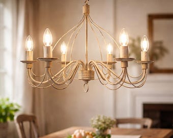FIAMMINGO Classic Ivory Gold Chandelier 6 Lights – Vintage Elegant Ceiling Light, Shabby Chic Rustic Lighting, Made in Italy