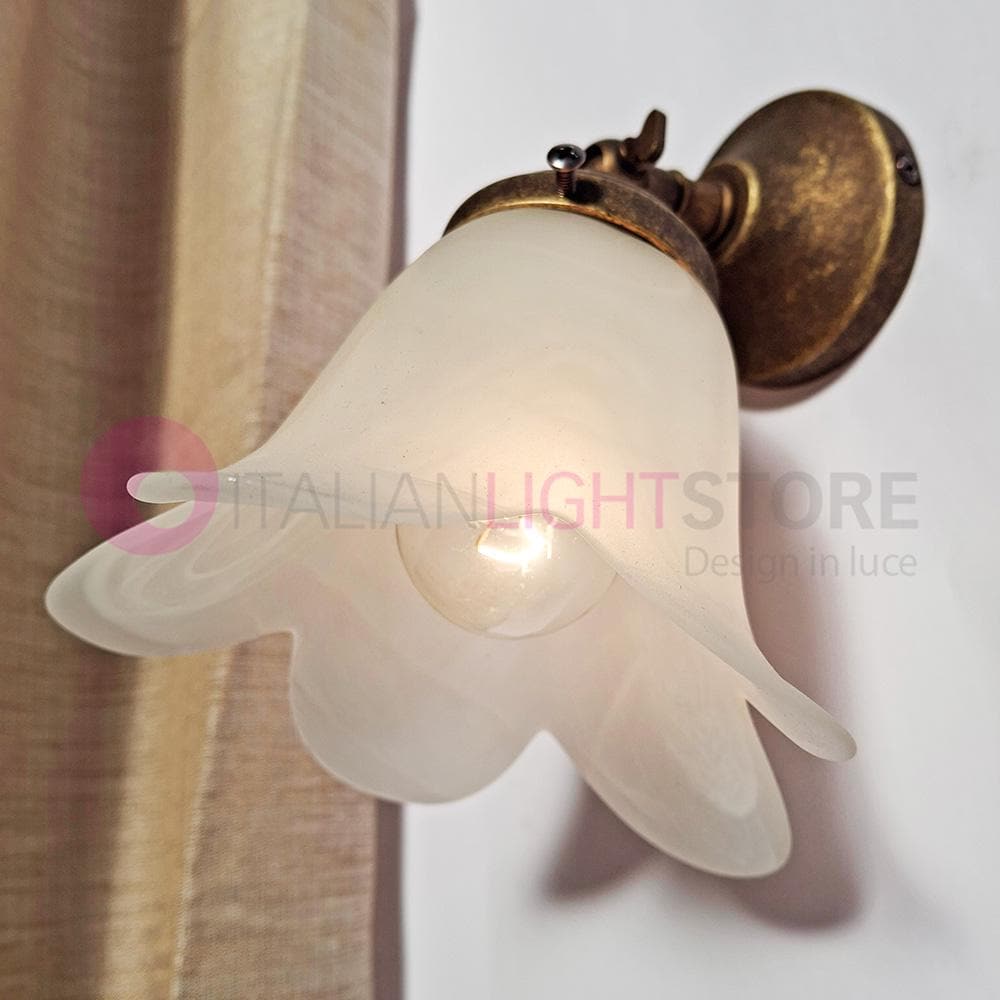 CASOLARE Adjustable brass wall light | Rustic vintage sconce | Alabaster glass flower shade | Handmade in Italy