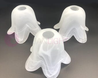 SPRING Set of 3 White Alabaster Glass Lampshades – Flower-Shaped Replacement for Lamps and Chandeliers | E14 Fitting | Handmade in Italy