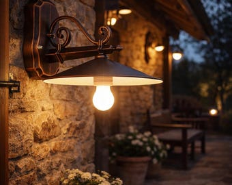 URANIA Rustic Outdoor Wall Light in Aluminum Antique Copper Finish – Vintage E27 Wall Lantern with Exposed Bulb – Made in Italy