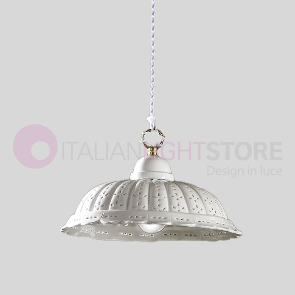 POMARANCE Lustre Suspension en Céramique Perforée Blanche D.32 Cm Style Traditionnel Rustique Campagne Chic, Éclairage Made in Italy