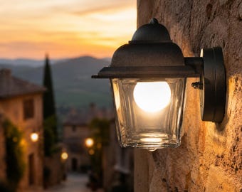 MASSIOLA Handmade Outdoor Wall Lantern Made in Italy – Anthracite Aluminum Exterior Wall Light with Clear Glass IP44