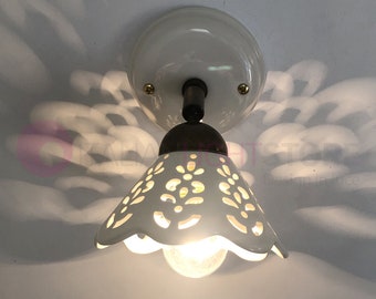 Volterra Wall Lamp White Ceramic with Adjustable Spotlight – Rustic Handmade Italy