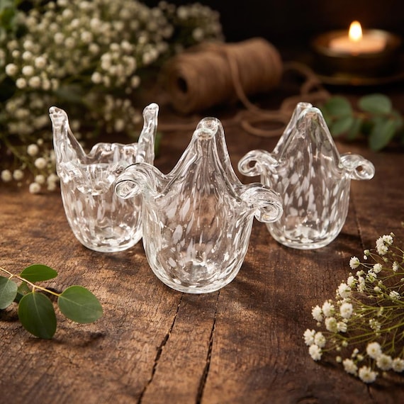 Set 3 Glas Lampenschirme Blume – Transparentes Glas Ersatz für Lampe und Kronleuchter E14 Made in Italy