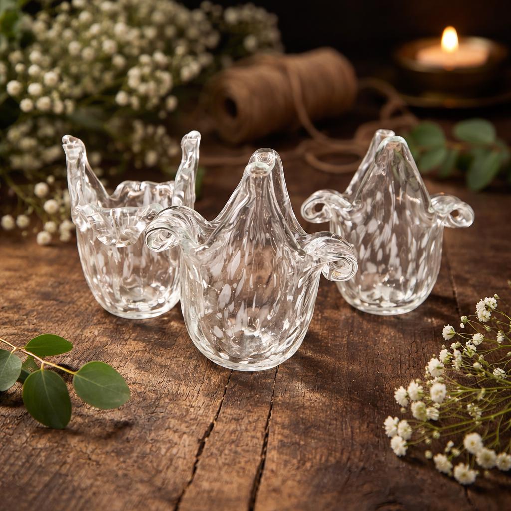 Set 3 Glas Lampenschirme Blume – Transparentes Glas Ersatz für Lampe und Kronleuchter E14 Made in Italy