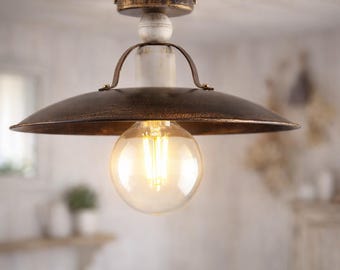 CASALE Industriële Vintage Plafondlamp 1 Licht E27 Bruin Goud Wit, Rustieke Plafondlamp Made in Italy, London Factory Stijl, Diffuus Licht