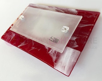 FENICE moderne rechthoekige wandlamp in rood Muranoglas Fusion, handgemaakt gemaakt in Italië, 30 x 20 cm