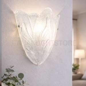 BUCINTORO Murano Glass Wall Sconce – Classic Wall Lamp with Leaf Design – Handmade Lighting Made in Italy image 2
