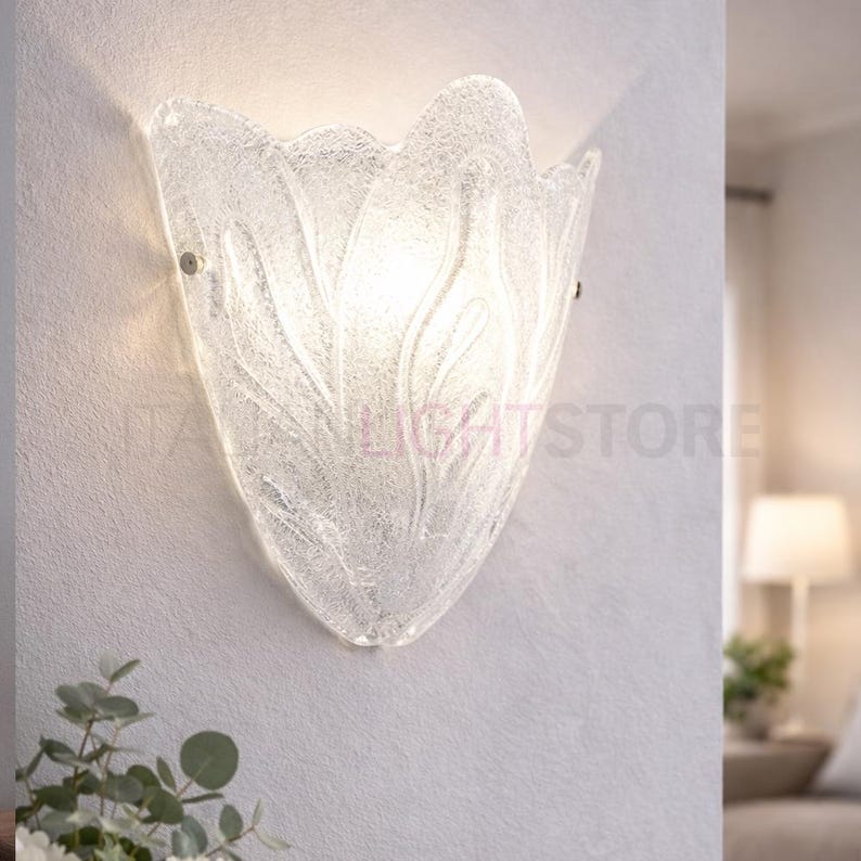 BUCINTORO Murano Glass Wall Sconce – Classic Wall Lamp with Leaf Design – Handmade Lighting Made in Italy image 2